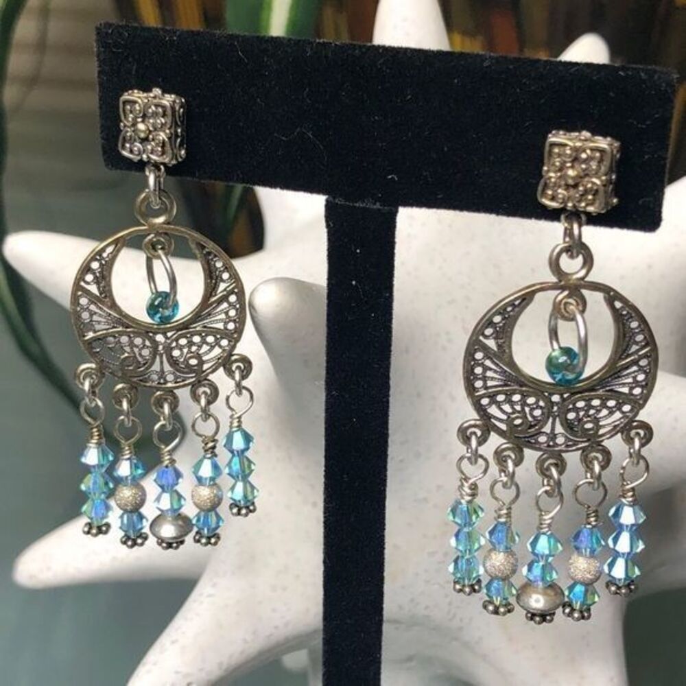 Sterling Silver earrings .925 Blue Chrystal